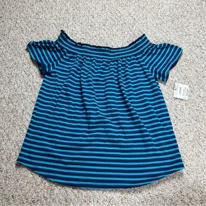 Liz Claiborne NWT Off the Shoulder Top Womens Large Short Sleeve Blue Striped